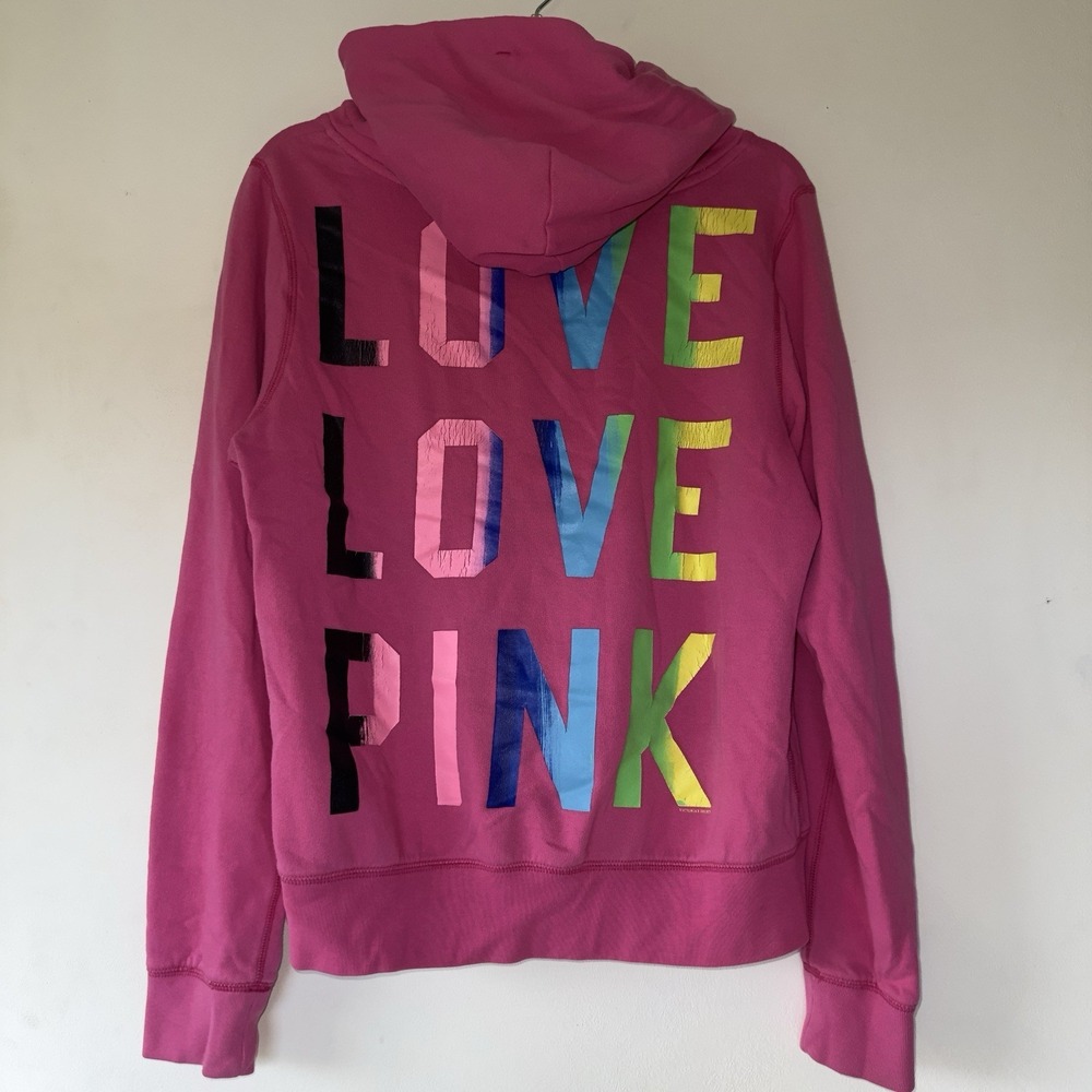 Victoria's Secret PINK Hoodie Large Rainbow Logoβ Pullover Long Sleeve Women's L